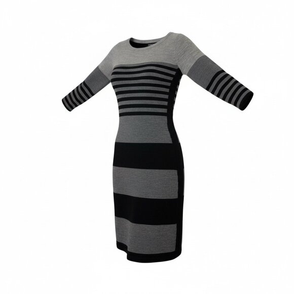 Cynthia Rowley Grey & Black Stripe Sweater Dress - Picture 1 of 3